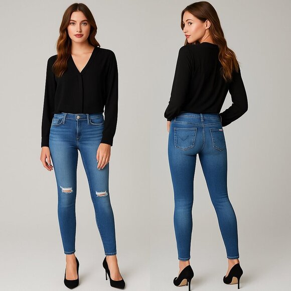 👖✨ HUDSON Women's Low-Rise Distressed Krista Super Skinny Ankle Jeans - Sz 25 ✨ - Picture 1 of 16